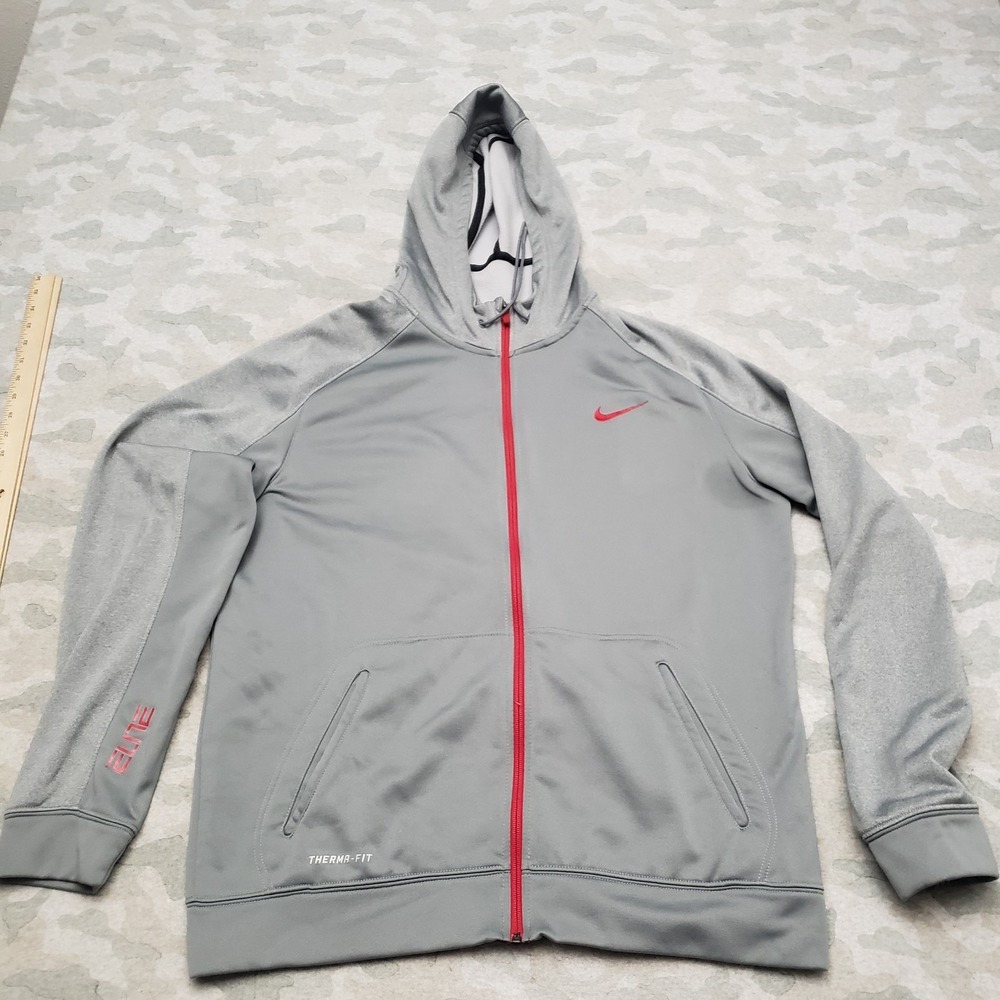 Nike Sweatshirt Mens XL Gray Full Zip Therma Fit Hooded Elite